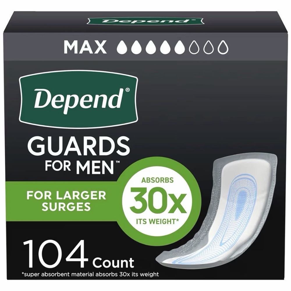 Depend Incontinence Guards/Bladder Control Pads for Men, Maximum Absorbency, 104